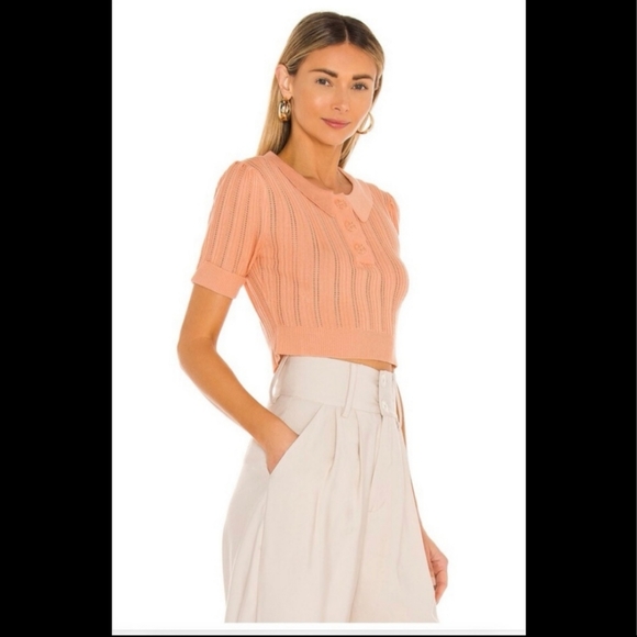 For Love and Lemons Coral Crop Polo Top - Picture 2 of 5